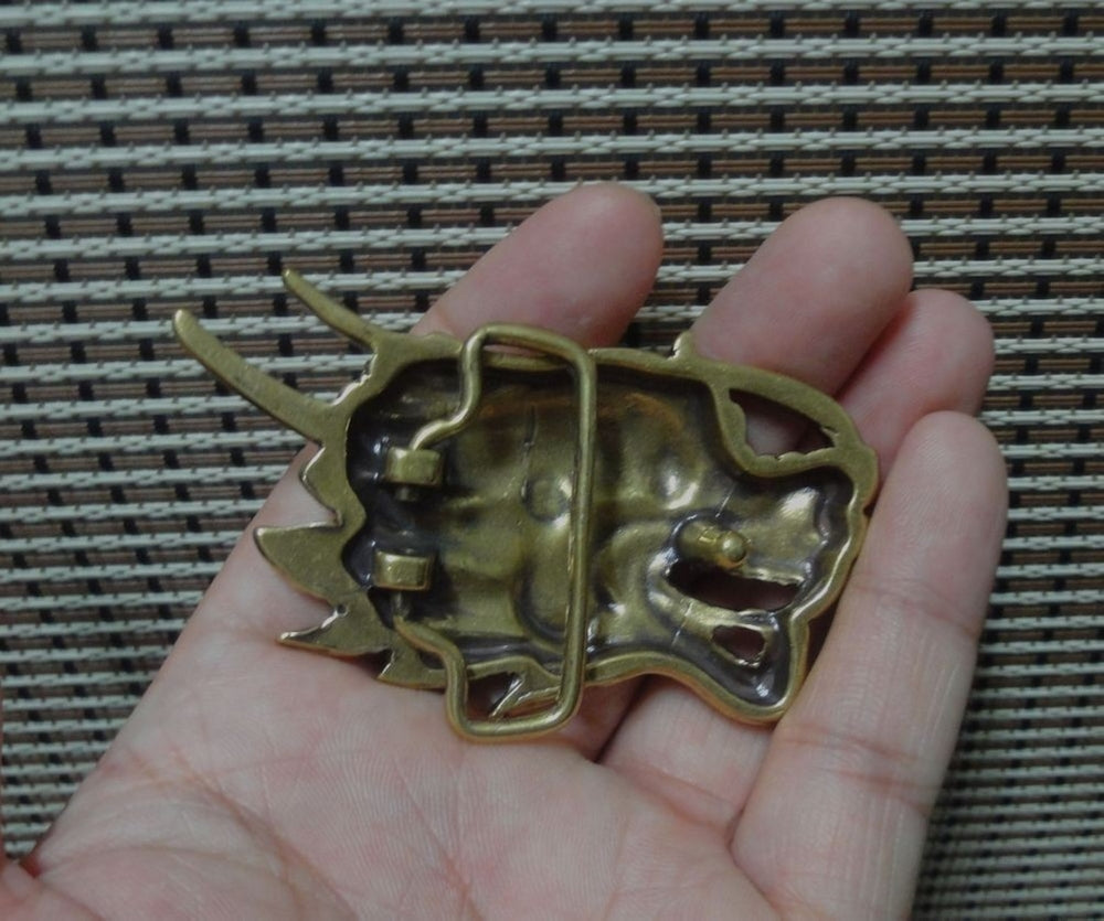 Vintage Style Brass Dragon Head Statue Men Belt Buckle
