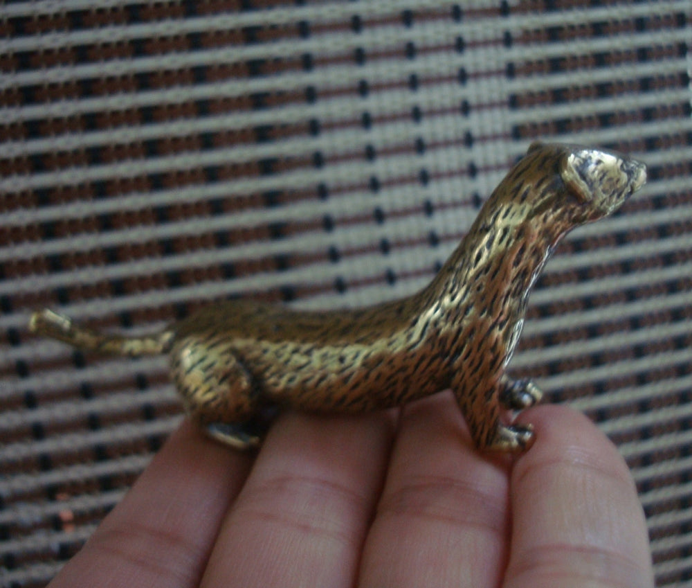 Vintage Solid Brass Weasel Figurine Statue for Home Garden Decor