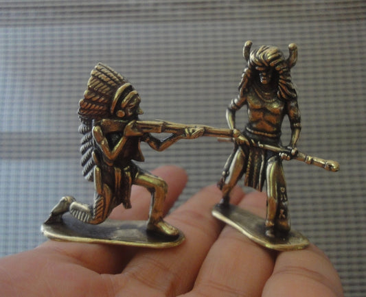 Brass Native American Warrior Figurines Pair of Vintage Statues