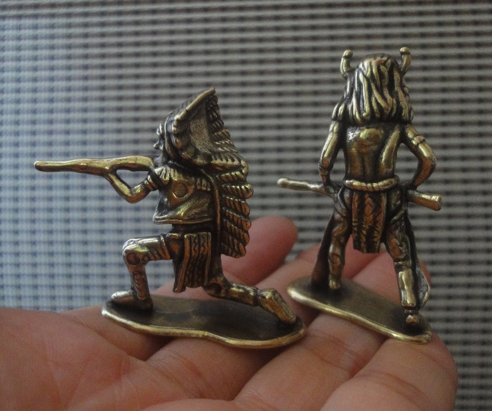 Brass Native American Warrior Figurines Pair of Vintage Statues