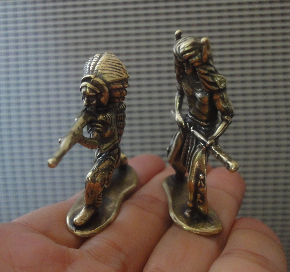 Brass Native American Warrior Figurines Pair of Vintage Statues