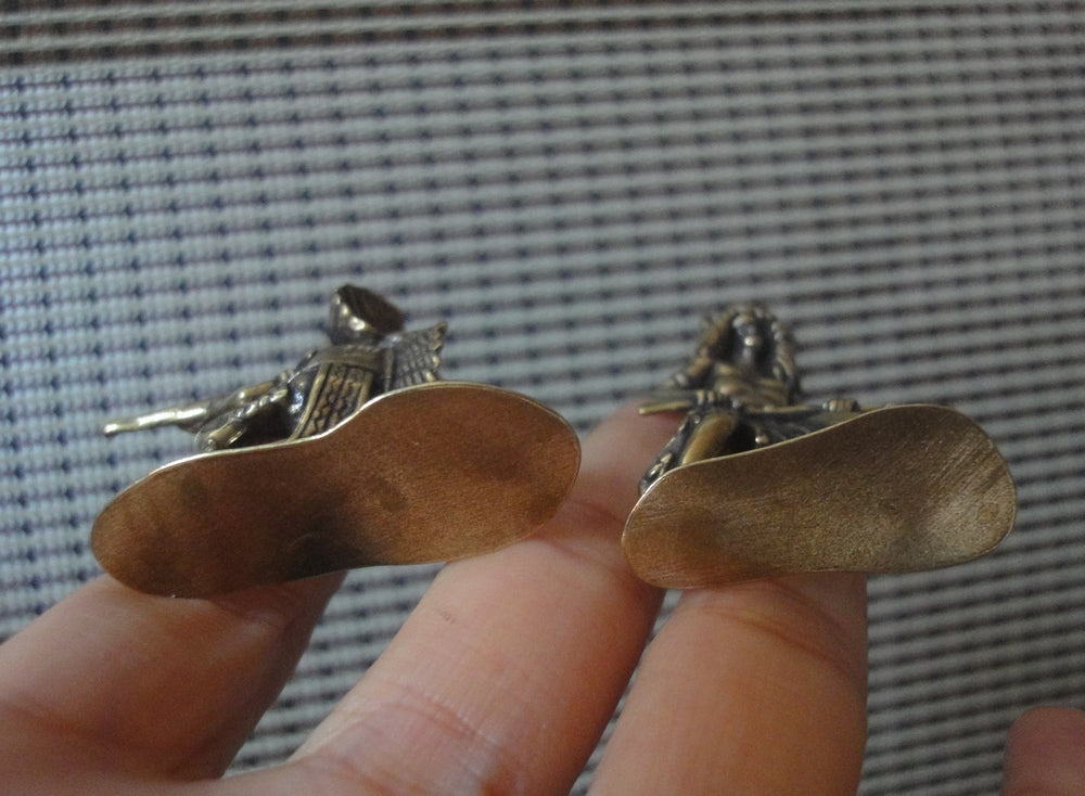 Brass Native American Warrior Figurines Pair of Vintage Statues