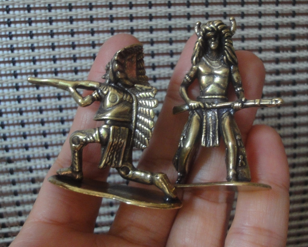 Brass Native American Warrior Figurines Pair of Vintage Statues