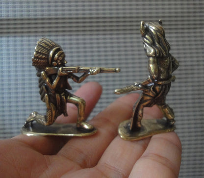 Brass Native American Warrior Figurines Pair of Vintage Statues