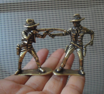 Pair Vintage Brass Cowboy Figurines Western Decor