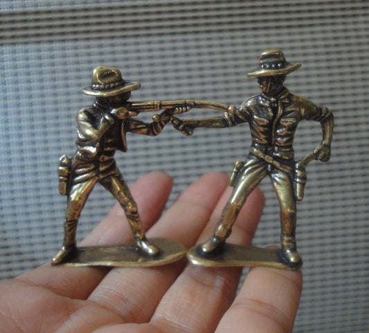 Pair Vintage Brass Cowboy Figurines Western Decor