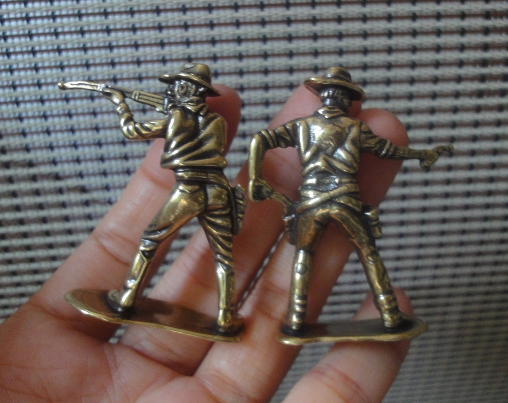 Pair Vintage Brass Cowboy Figurines Western Decor