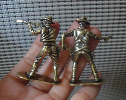 Pair Vintage Brass Cowboy Figurines Western Decor