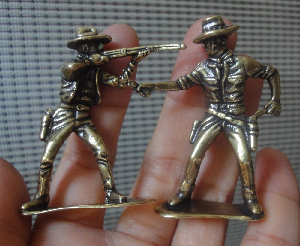 Pair Vintage Brass Cowboy Figurines Western Decor
