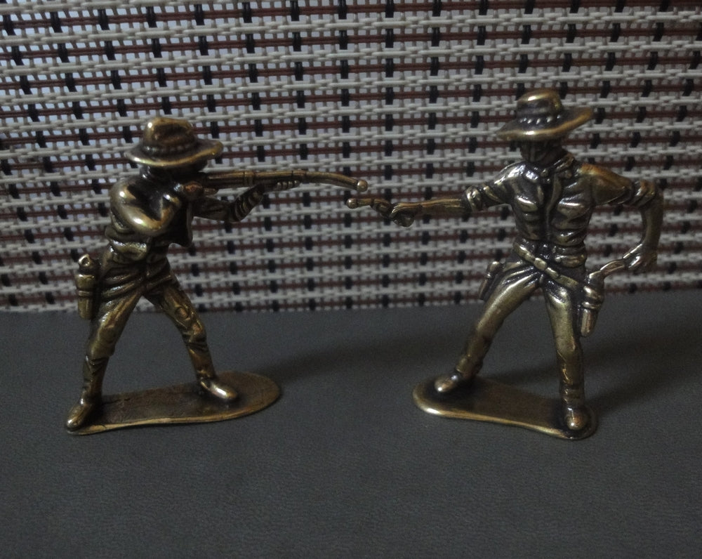 Pair Vintage Brass Cowboy Figurines Western Decor