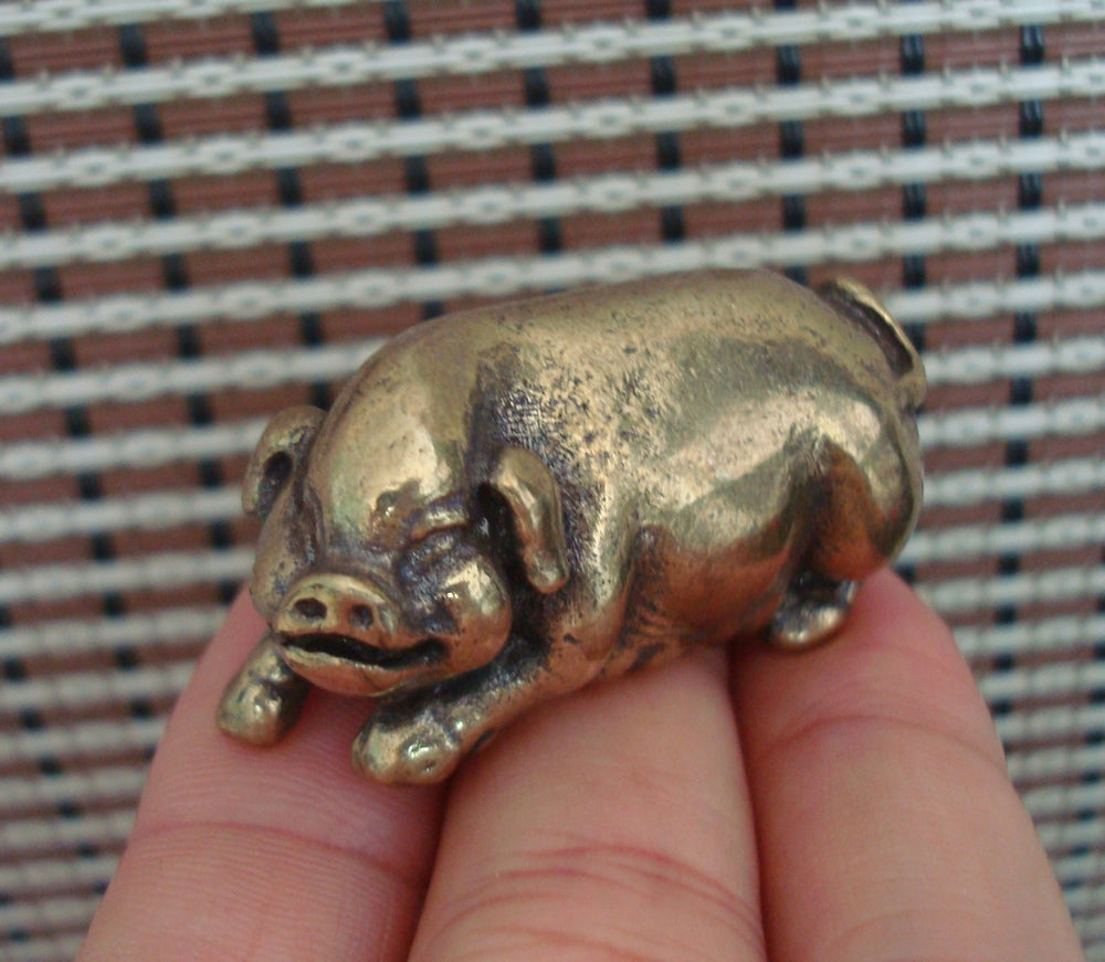 Vintage Style Solid Brass Pig Figurine: Home Garden Decor