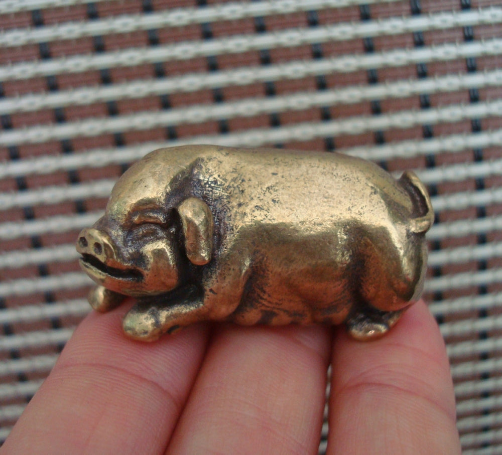 Vintage Style Solid Brass Pig Figurine: Home Garden Decor