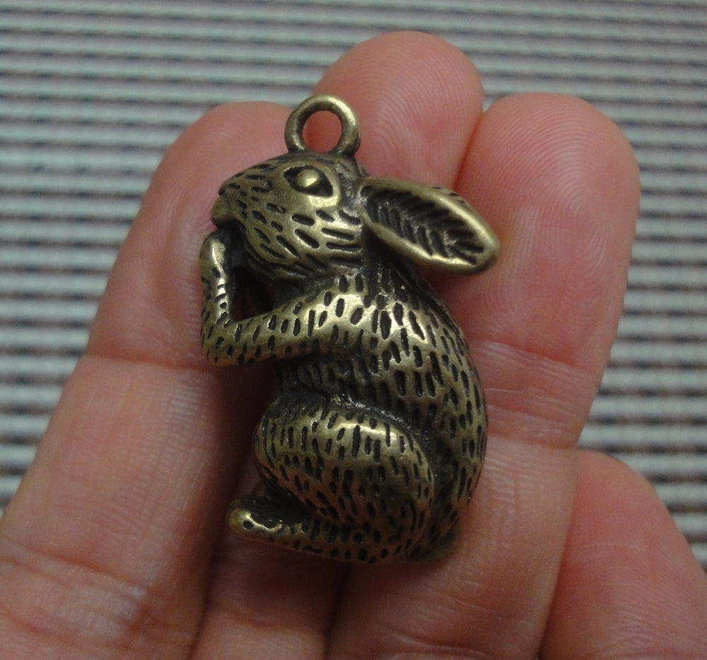 Antique Style Cute Rabbit Brass Charm | Handcrafted Animal Pendant for Necklaces