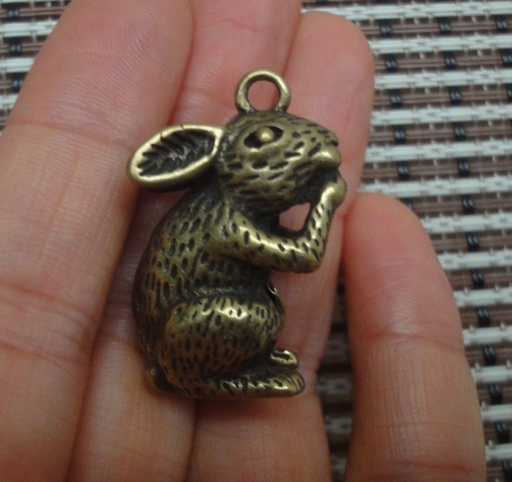 Antique Style Cute Rabbit Brass Charm | Handcrafted Animal Pendant for Necklaces