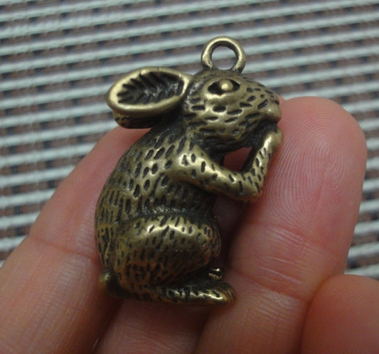 Antique Style Cute Rabbit Brass Charm | Handcrafted Animal Pendant for Necklaces