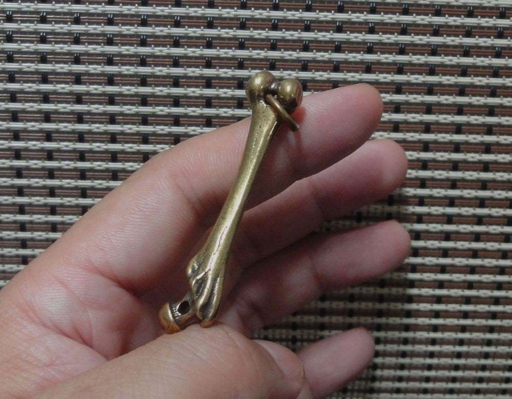 Vintage Style Solid Brass Cool Bone Statue Pendant for Keyring and Bags Decor