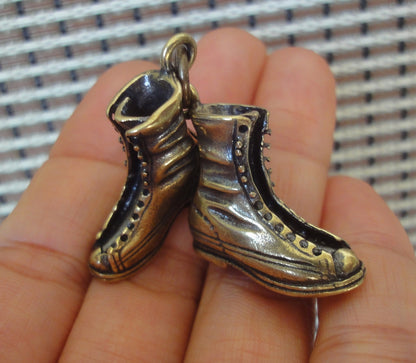 A Pair Retro Chinese Solid Brass Sneaker Pendant Keyring