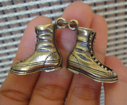 A Pair Retro Chinese Solid Brass Sneaker Pendant Keyring