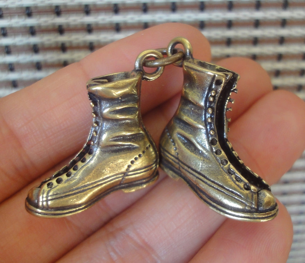 A Pair Retro Chinese Solid Brass Sneaker Pendant Keyring