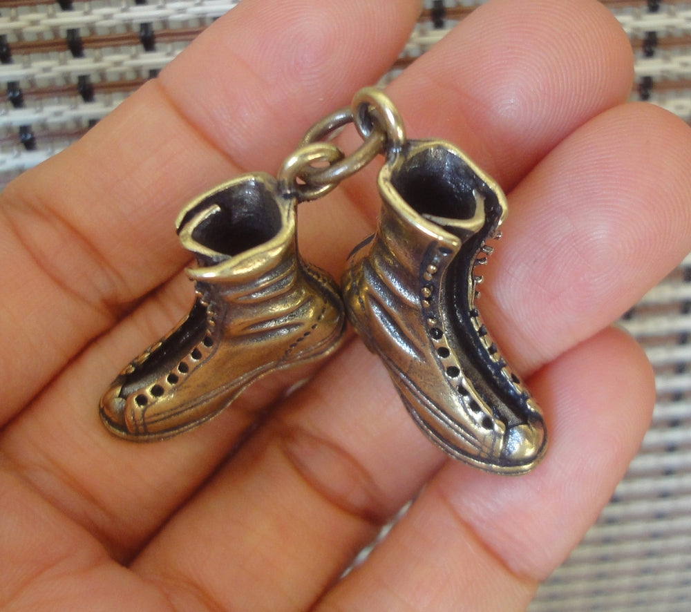 A Pair Retro Chinese Solid Brass Sneaker Pendant Keyring