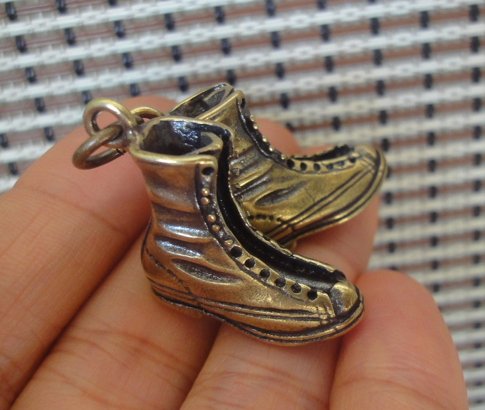 A Pair Retro Chinese Solid Brass Sneaker Pendant Keyring