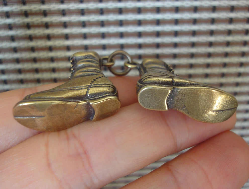 A Pair Retro Chinese Solid Brass Sneaker Pendant Keyring