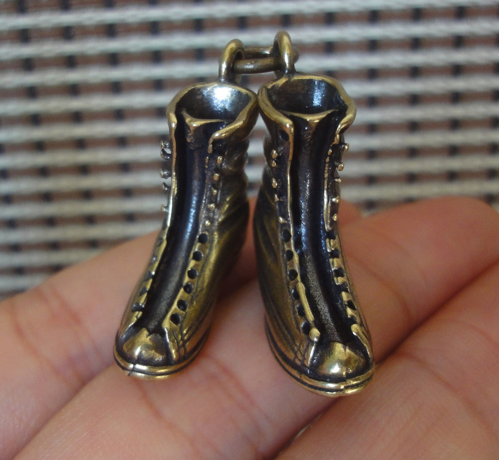 A Pair Retro Chinese Solid Brass Sneaker Pendant Keyring