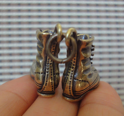 A Pair Retro Chinese Solid Brass Sneaker Pendant Keyring
