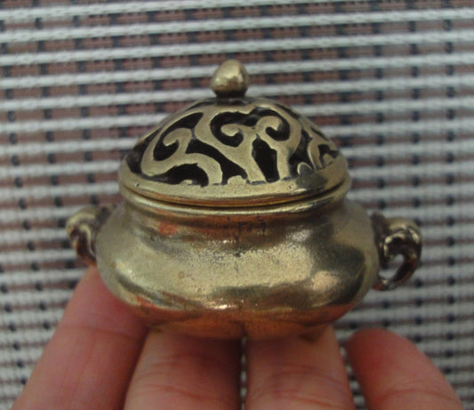 Vintage Style Pure Brass Elephant Handles Covered Incense Burner Censer