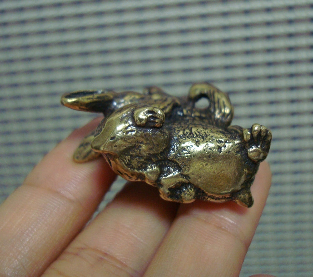 Solid Brass Parent-Child Rabbit Figurine Vintage Style Statue