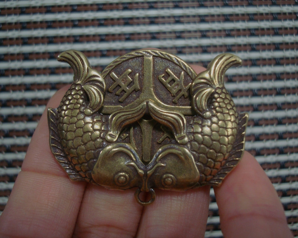 Solid Brass Double Fish FengShui Pendant Vintage Style Statue