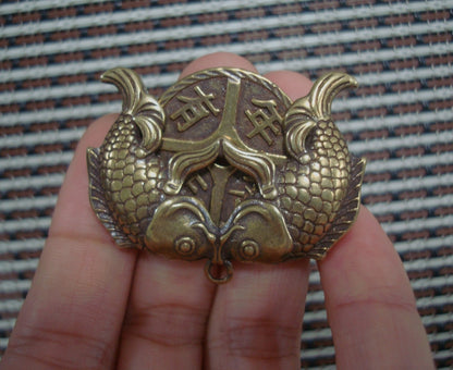 Solid Brass Double Fish FengShui Pendant Vintage Style Statue