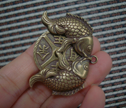 Solid Brass Double Fish FengShui Pendant Vintage Style Statue