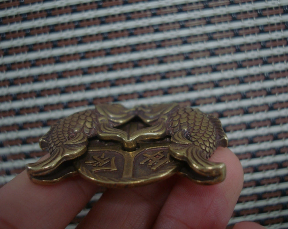 Solid Brass Double Fish FengShui Pendant Vintage Style Statue