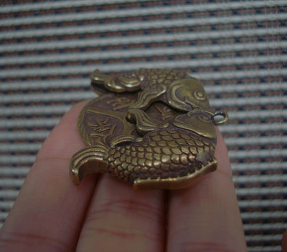 Solid Brass Double Fish FengShui Pendant Vintage Style Statue