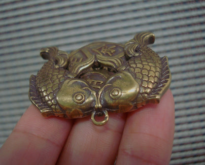 Solid Brass Double Fish FengShui Pendant Vintage Style Statue