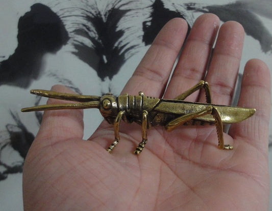 Solid Brass Grasshopper Insect Figurine Vintage Style Statue for Home Decor