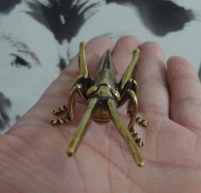Solid Brass Grasshopper Insect Figurine Vintage Style Statue for Home Decor