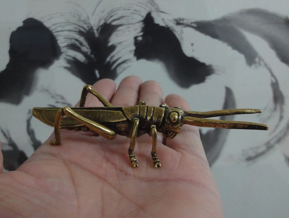 Solid Brass Grasshopper Insect Figurine Vintage Style Statue for Home Decor