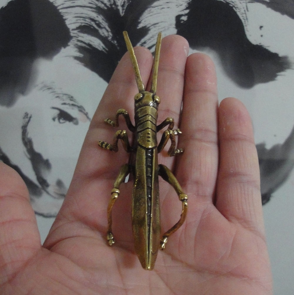 Solid Brass Grasshopper Insect Figurine Vintage Style Statue for Home Decor