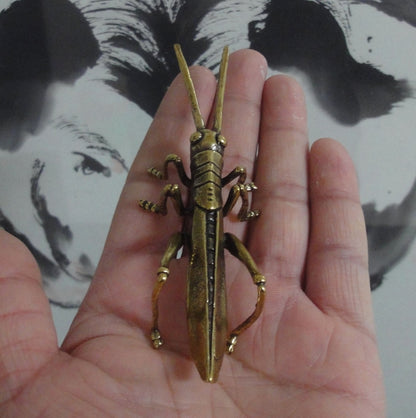 Solid Brass Grasshopper Insect Figurine Vintage Style Statue for Home Decor