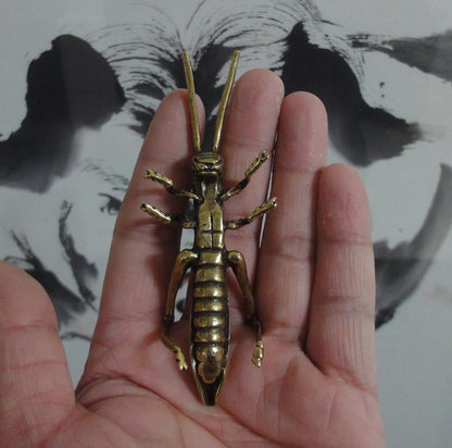Solid Brass Grasshopper Insect Figurine Vintage Style Statue for Home Decor