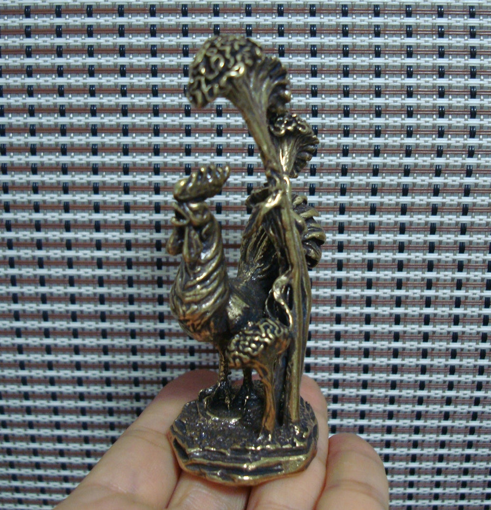 Solid Brass Zodiac Cockscomb Flower Cock Rooster Statue