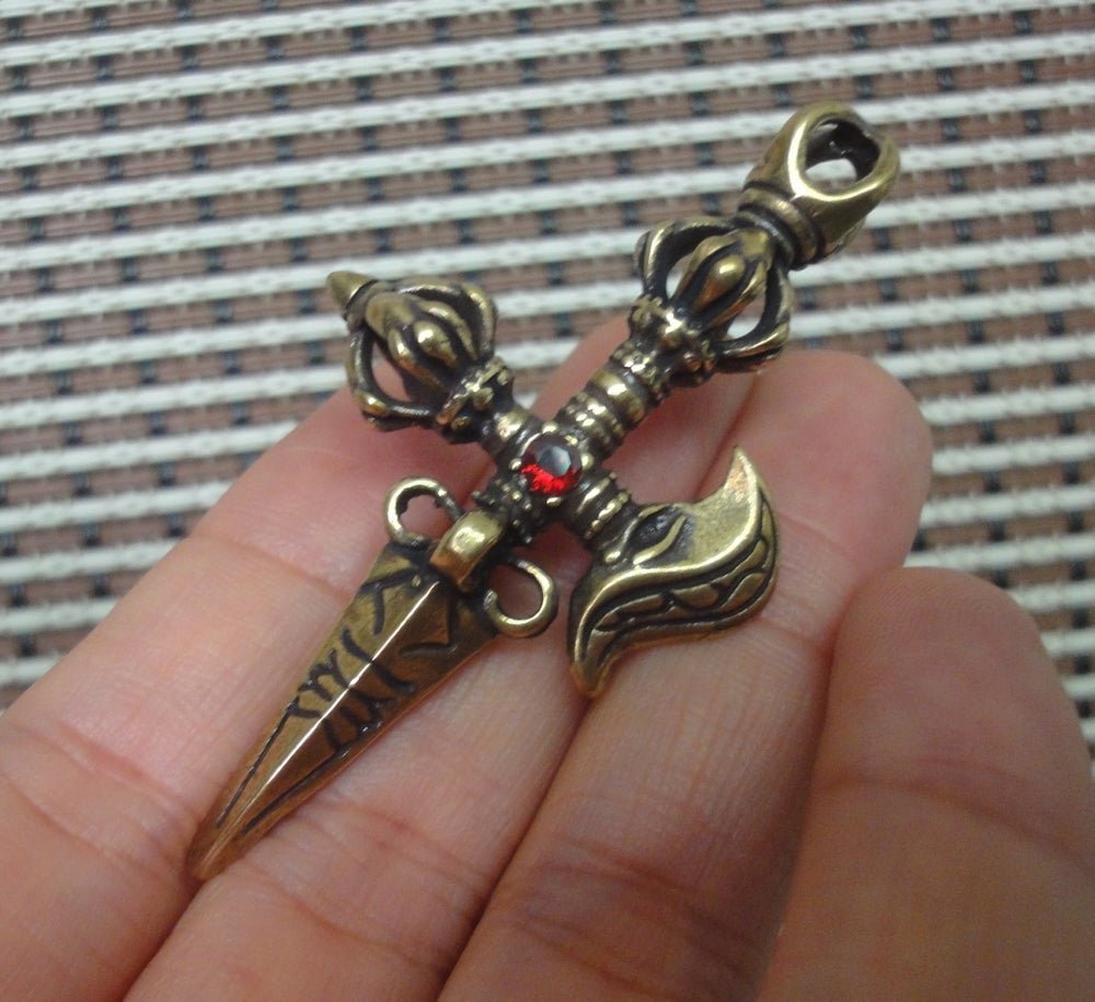 Vintage Brass Ritual Vajra Axe Pendant Ornament