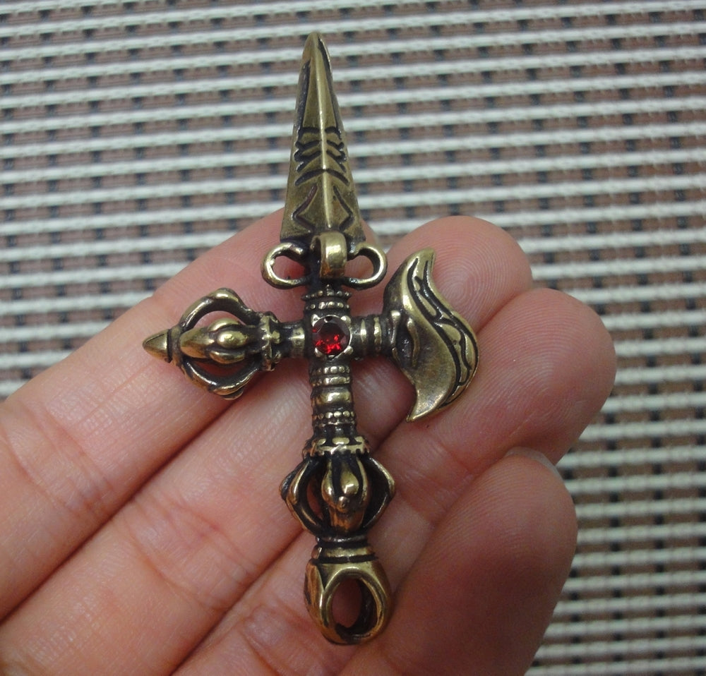 Vintage Brass Ritual Vajra Axe Pendant Ornament