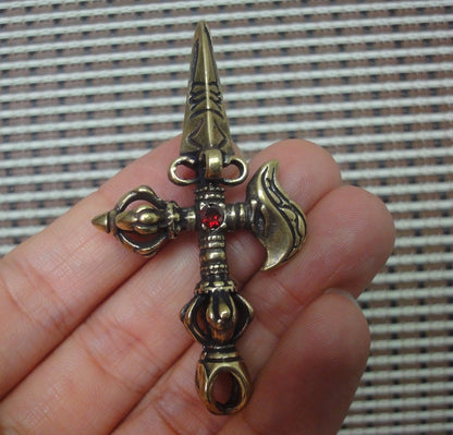 Vintage Brass Ritual Vajra Axe Pendant Ornament