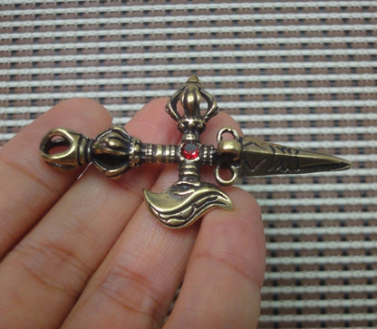 Vintage Brass Ritual Vajra Axe Pendant Ornament