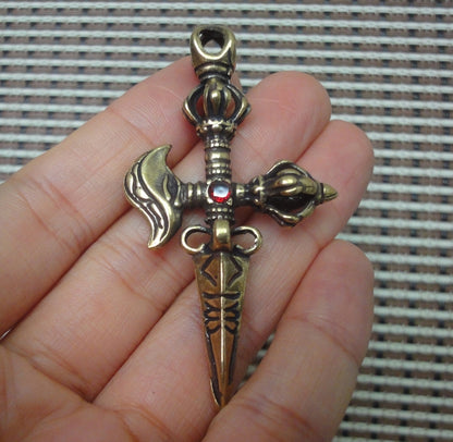 Vintage Brass Ritual Vajra Axe Pendant Ornament