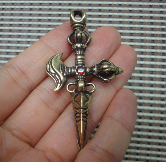 Vintage Brass Ritual Vajra Axe Pendant Ornament