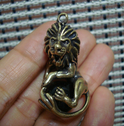 Solid Brass Small Roaring Lion Pendant Vintage Animal Statue Keyring